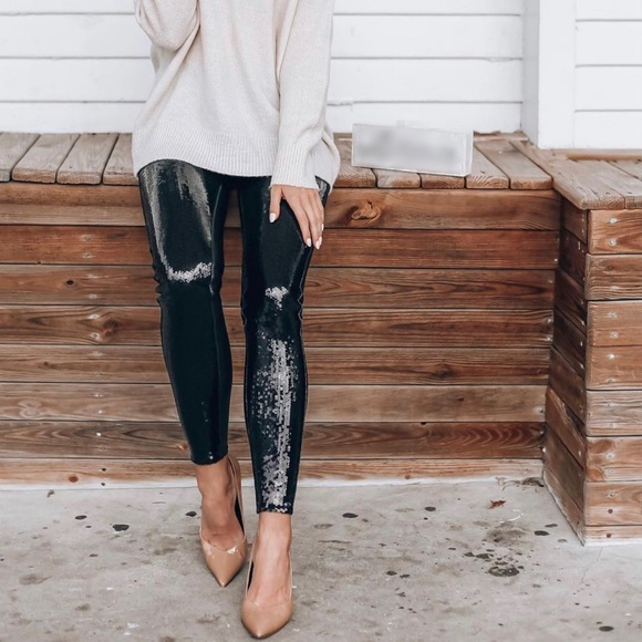 Spanx Faux Leather Sequin Leggings